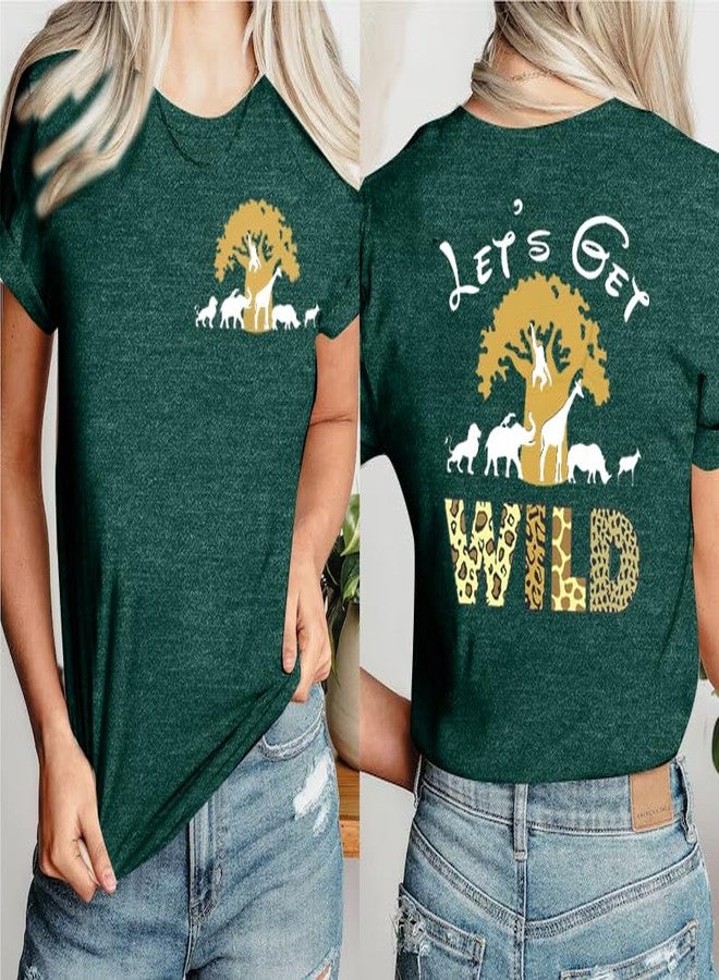 JinTing Lets Get Wild Shirts Women Animal Kingdom Shirt Family Safari Trip Tshirts Cute Zoo World Short Sleeve Tee Green - Image 2
